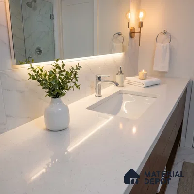 Belina Quartz QR 00095 Carrara Mist Regalia Series 11.42 ft x 6.58 ft Quartz - 20 mm | 10 Years Warranty | Suitable for Kitchen, Restaurant, Counter Tops, Dining, Reception, office