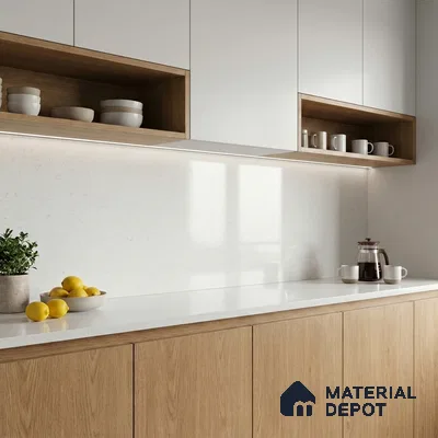 Belina Quartz QR 00095 Carrara Mist Regalia Series 11.42 ft x 6.58 ft Quartz - 20 mm | 10 Years Warranty | Suitable for Kitchen, Restaurant, Counter Tops, Dining, Reception, office