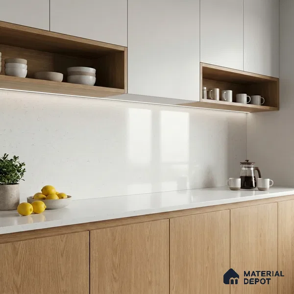 Belina Quartz QR 00095 Carrara Mist Regalia Series 11.42 ft x 6.58 ft Quartz - 20 mm | 10 Years Warranty | Suitable for Kitchen, Restaurant, Counter Tops, Dining, Reception, office