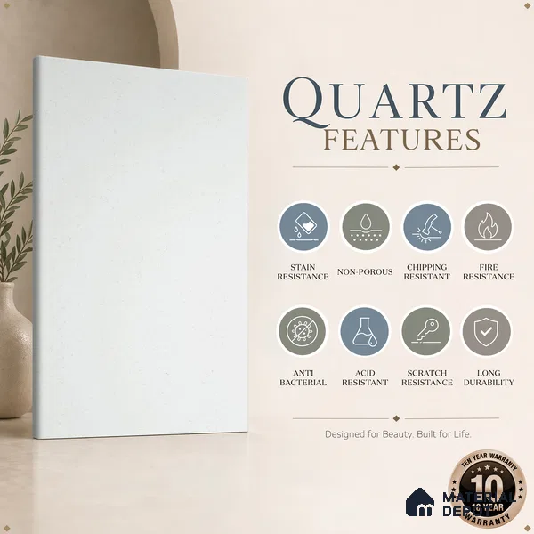 Belina Quartz QR 00095 Carrara Mist Regalia Series 11.42 ft x 6.58 ft Quartz - 20 mm | 10 Years Warranty | Suitable for Kitchen, Restaurant, Counter Tops, Dining, Reception, office