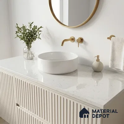 Belina Quartz QR 00096 Clouded Carrara Regalia Series 11.42 ft x 6.58 ft Quartz - 20 mm | 10 Years Warranty | Suitable for Kitchen, Restaurant, Counter Tops, Dining, Reception, office