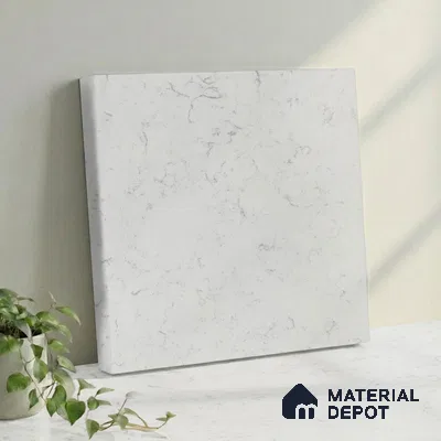 Belina Quartz QR 00096 Clouded Carrara Regalia Series 11.42 ft x 6.58 ft Quartz - 20 mm | 10 Years Warranty | Suitable for Kitchen, Restaurant, Counter Tops, Dining, Reception, office