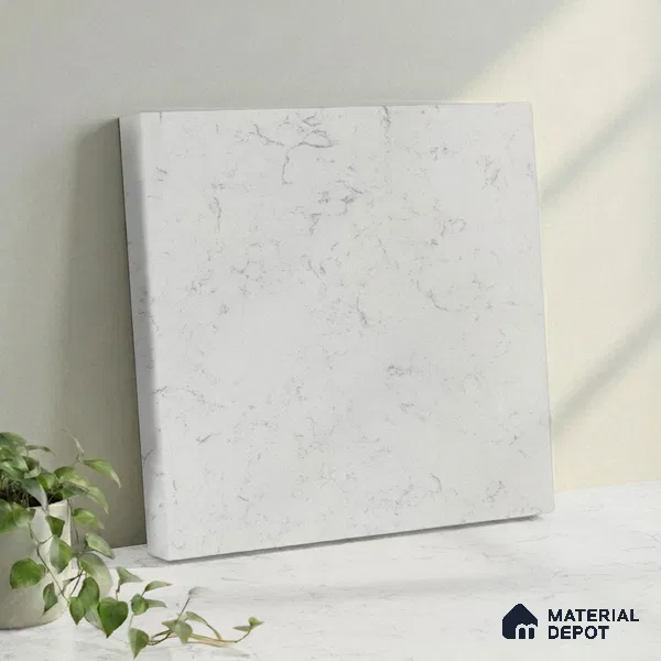 Belina Quartz QR 00096 Clouded Carrara Regalia Series 11.42 ft x 6.58 ft Quartz - 20 mm | 10 Years Warranty | Suitable for Kitchen, Restaurant, Counter Tops, Dining, Reception, office