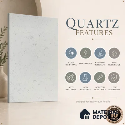 Belina Quartz QR 00096 Clouded Carrara Regalia Series 11.42 ft x 6.58 ft Quartz - 20 mm | 10 Years Warranty | Suitable for Kitchen, Restaurant, Counter Tops, Dining, Reception, office