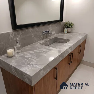 Belina Quartz QR 00097 Mist Veil Onyx Regalia Series 11.42 ft x 6.58 ft Quartz - 20 mm | 10 Years Warranty | Suitable for Kitchen, Restaurant, Counter Tops, Dining, Reception, office