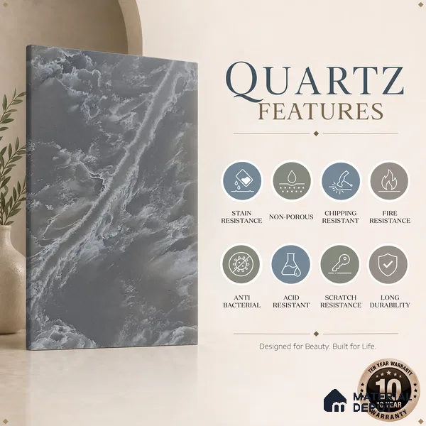 Belina Quartz QR 00097 Mist Veil Onyx Regalia Series 11.42 ft x 6.58 ft Quartz - 20 mm | 10 Years Warranty | Suitable for Kitchen, Restaurant, Counter Tops, Dining, Reception, office