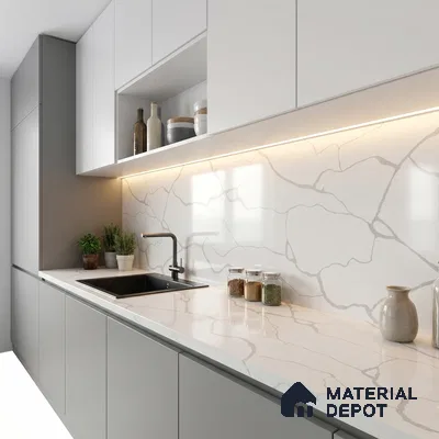 Belina Quartz QR 00153 Serene Calacatta Viola Series 10.76 ft x 5.41 ft Quartz - 20 mm | 7 Years Warranty | Suitable for Kitchen, Restaurant, Counter Tops, Dining, Reception, office
