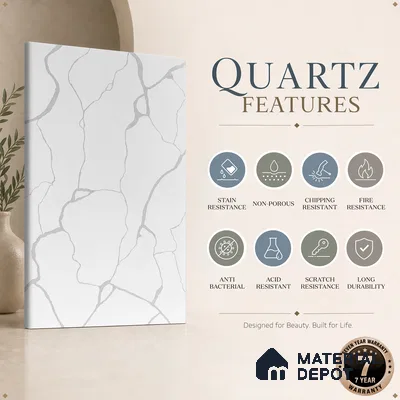 Belina Quartz QR 00153 Serene Calacatta Viola Series 10.76 ft x 5.41 ft Quartz - 20 mm | 7 Years Warranty | Suitable for Kitchen, Restaurant, Counter Tops, Dining, Reception, office