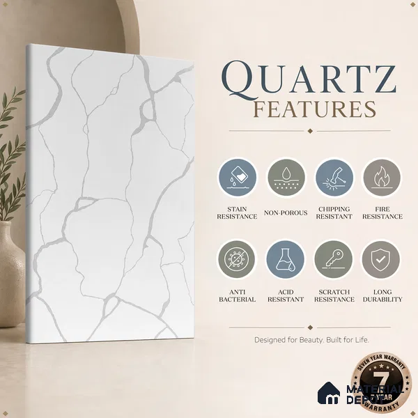 Belina Quartz QR 00153 Serene Calacatta Viola Series 10.76 ft x 5.41 ft Quartz - 20 mm | 7 Years Warranty | Suitable for Kitchen, Restaurant, Counter Tops, Dining, Reception, office