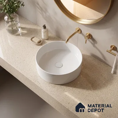 Belina Quartz QR 00162 Sienna Terrazzo Value Series 10.5 ft x 5.25 ft Quartz - 20 mm | 5 Years Warranty | Suitable for Kitchen, Restaurant, Counter Tops, Dining, Reception, office