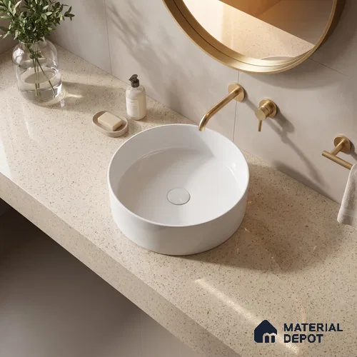 Belina Quartz QR 00162 Sienna Terrazzo Value Series 10.5 ft x 5.25 ft Quartz - 20 mm | 5 Years Warranty | Suitable for Kitchen, Restaurant, Counter Tops, Dining, Reception, office
