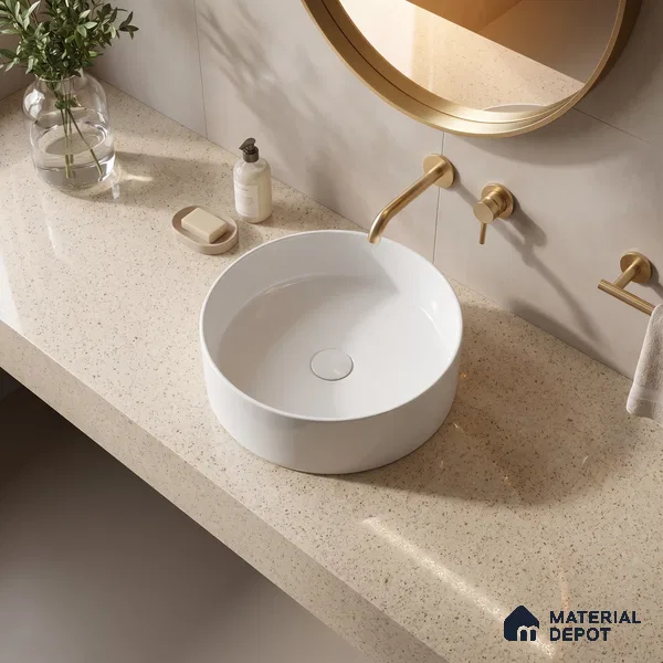 Belina Quartz QR 00162 Sienna Terrazzo Value Series 10.5 ft x 5.25 ft Quartz - 20 mm | 5 Years Warranty | Suitable for Kitchen, Restaurant, Counter Tops, Dining, Reception, office