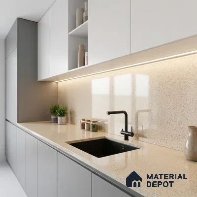 Belina Quartz QR 00162 Sienna Terrazzo Value Series 10.5 ft x 5.25 ft Quartz - 20 mm | 5 Years Warranty | Suitable for Kitchen, Restaurant, Counter Tops, Dining, Reception, office