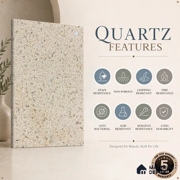 Belina Quartz QR 00162 Sienna Terrazzo Value Series 10.5 ft x 5.25 ft Quartz - 20 mm | 5 Years Warranty | Suitable for Kitchen, Restaurant, Counter Tops, Dining, Reception, office