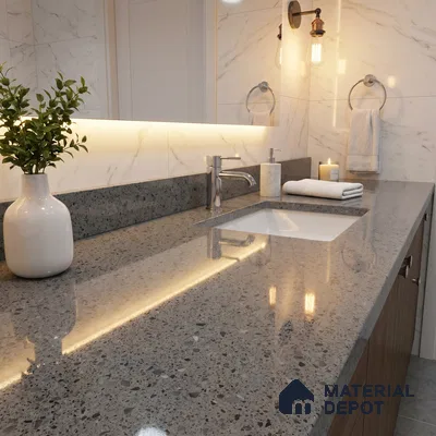 Belina Quartz QR 00163 Granite Mist Value Series 10.66 ft x 5.31 ft Quartz - 20 mm | 5 Years Warranty | Suitable for Kitchen, Restaurant, Counter Tops, Dining, Reception, office