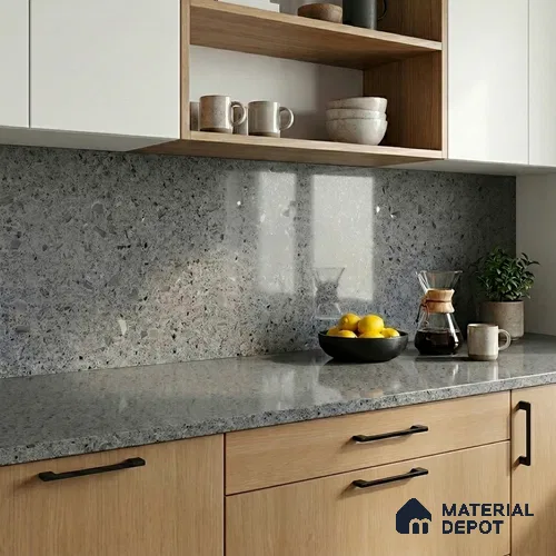 Belina Quartz QR 00163 Granite Mist Value Series 10.66 ft x 5.31 ft Quartz - 20 mm | 5 Years Warranty | Suitable for Kitchen, Restaurant, Counter Tops, Dining, Reception, office