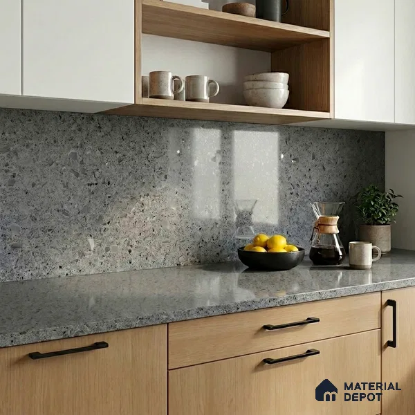 Belina Quartz QR 00163 Granite Mist Value Series 10.66 ft x 5.31 ft Quartz - 20 mm | 5 Years Warranty | Suitable for Kitchen, Restaurant, Counter Tops, Dining, Reception, office