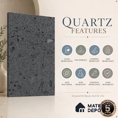 Belina Quartz QR 00163 Granite Mist Value Series 10.66 ft x 5.31 ft Quartz - 20 mm | 5 Years Warranty | Suitable for Kitchen, Restaurant, Counter Tops, Dining, Reception, office
