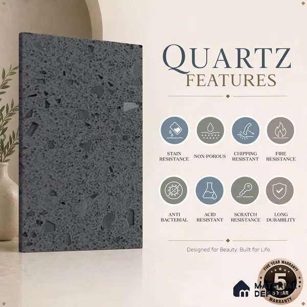 Belina Quartz QR 00163 Granite Mist Value Series 10.66 ft x 5.31 ft Quartz - 20 mm | 5 Years Warranty | Suitable for Kitchen, Restaurant, Counter Tops, Dining, Reception, office