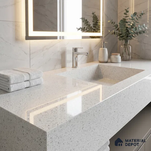 Belina Quartz QR 00164 Frosted Pebble Value Series 10.66 ft x 5.31 ft Quartz - 20 mm | 5 Years Warranty | Suitable for Kitchen, Restaurant, Counter Tops, Dining, Reception, office