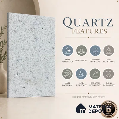 Belina Quartz QR 00164 Frosted Pebble Value Series 10.66 ft x 5.31 ft Quartz - 20 mm | 5 Years Warranty | Suitable for Kitchen, Restaurant, Counter Tops, Dining, Reception, office