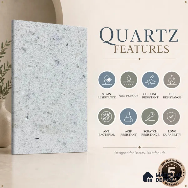 Belina Quartz QR 00164 Frosted Pebble Value Series 10.66 ft x 5.31 ft Quartz - 20 mm | 5 Years Warranty | Suitable for Kitchen, Restaurant, Counter Tops, Dining, Reception, office