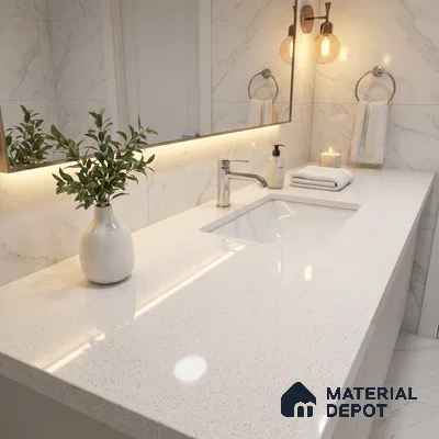 Belina Quartz QR 00165 Mist Aura Value Series 10.66 ft x 5.41 ft Quartz - 20 mm | 5 Years Warranty | Suitable for Kitchen, Restaurant, Counter Tops, Dining, Reception, office