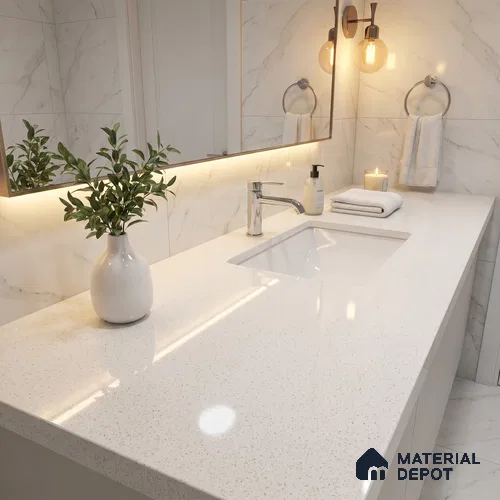 Belina Quartz QR 00165 Mist Aura Value Series 10.66 ft x 5.41 ft Quartz - 20 mm | 5 Years Warranty | Suitable for Kitchen, Restaurant, Counter Tops, Dining, Reception, office