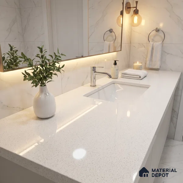 Belina Quartz QR 00165 Mist Aura Value Series 10.66 ft x 5.41 ft Quartz - 20 mm | 5 Years Warranty | Suitable for Kitchen, Restaurant, Counter Tops, Dining, Reception, office