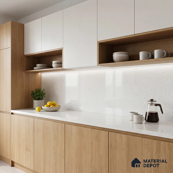 Belina Quartz QR 00165 Mist Aura Value Series 10.66 ft x 5.41 ft Quartz - 20 mm | 5 Years Warranty | Suitable for Kitchen, Restaurant, Counter Tops, Dining, Reception, office