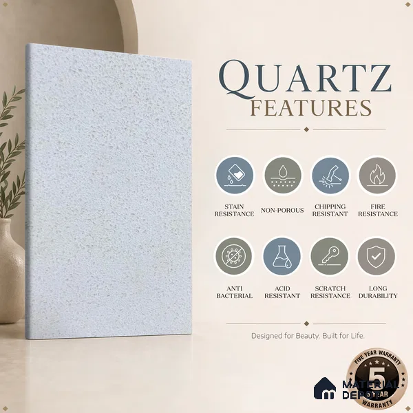 Belina Quartz QR 00165 Mist Aura Value Series 10.66 ft x 5.41 ft Quartz - 20 mm | 5 Years Warranty | Suitable for Kitchen, Restaurant, Counter Tops, Dining, Reception, office