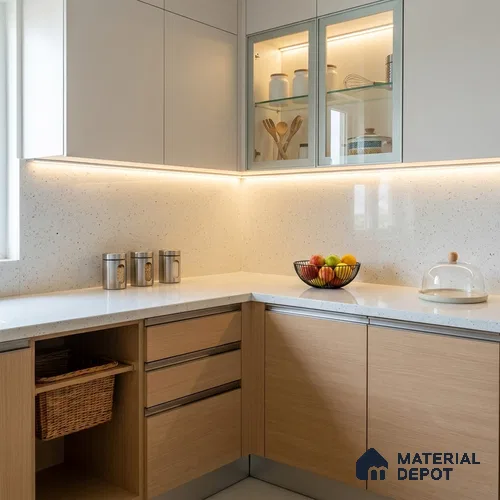 Belina Quartz QR 00168 B Iced Beige Value Series 10.66 ft x 2.71 ft Quartz - 20 mm | 5 Years Warranty | Suitable for Kitchen, Restaurant, Counter Tops, Dining, Reception, office