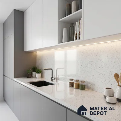 Belina Quartz QR 00168 Pebble Mist Value Series 10.66 ft x 5.41 ft Quartz - 20 mm | 5 Years Warranty | Suitable for Kitchen, Restaurant, Counter Tops, Dining, Reception, office