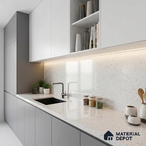 Belina Quartz QR 00168 Pebble Mist Value Series 10.66 ft x 5.41 ft Quartz - 20 mm | 5 Years Warranty | Suitable for Kitchen, Restaurant, Counter Tops, Dining, Reception, office