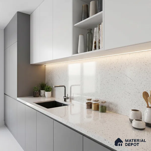 Belina Quartz QR 00168 Pebble Mist Value Series 10.66 ft x 5.41 ft Quartz - 20 mm | 5 Years Warranty | Suitable for Kitchen, Restaurant, Counter Tops, Dining, Reception, office