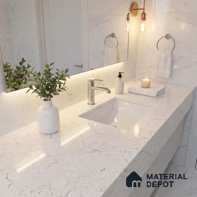 Belina Quartz QR 00171 Ivory Cascade Value Series 10.5 ft x 5.25 ft Quartz - 20 mm | 5 Years Warranty | Suitable for Kitchen, Restaurant, Counter Tops, Dining, Reception, office