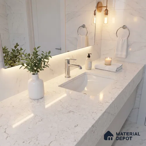 Belina Quartz QR 00171 Ivory Cascade Value Series 10.5 ft x 5.25 ft Quartz - 20 mm | 5 Years Warranty | Suitable for Kitchen, Restaurant, Counter Tops, Dining, Reception, office