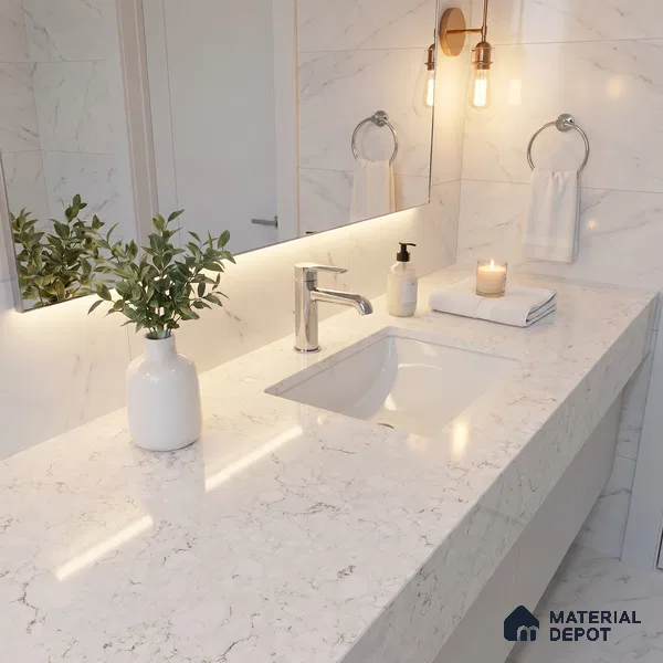 Belina Quartz QR 00171 Ivory Cascade Value Series 10.5 ft x 5.25 ft Quartz - 20 mm | 5 Years Warranty | Suitable for Kitchen, Restaurant, Counter Tops, Dining, Reception, office