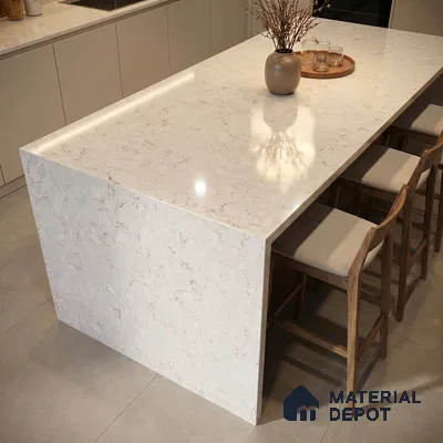Belina Quartz QR 00171 Ivory Cascade Value Series 10.5 ft x 5.25 ft Quartz - 20 mm | 5 Years Warranty | Suitable for Kitchen, Restaurant, Counter Tops, Dining, Reception, office