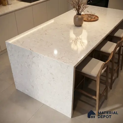 Belina Quartz QR 00171 Ivory Cascade Value Series 10.5 ft x 5.25 ft Quartz - 20 mm | 5 Years Warranty | Suitable for Kitchen, Restaurant, Counter Tops, Dining, Reception, office