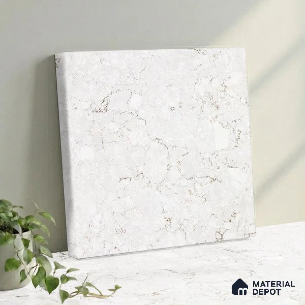 Belina Quartz QR 00171 Ivory Cascade Value Series 10.5 ft x 5.25 ft Quartz - 20 mm | 5 Years Warranty | Suitable for Kitchen, Restaurant, Counter Tops, Dining, Reception, office