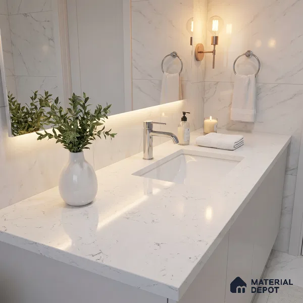 Belina Quartz QR 00172 Mist Vein Value Series 10.5 ft x 5.25 ft Quartz - 20 mm | 5 Years Warranty | Suitable for Kitchen, Restaurant, Counter Tops, Dining, Reception, office