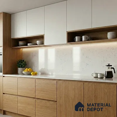 Belina Quartz QR 00172 Mist Vein Value Series 10.5 ft x 5.25 ft Quartz - 20 mm | 5 Years Warranty | Suitable for Kitchen, Restaurant, Counter Tops, Dining, Reception, office