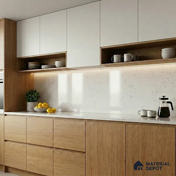 Belina Quartz QR 00172 Mist Vein Value Series 10.5 ft x 5.25 ft Quartz - 20 mm | 5 Years Warranty | Suitable for Kitchen, Restaurant, Counter Tops, Dining, Reception, office