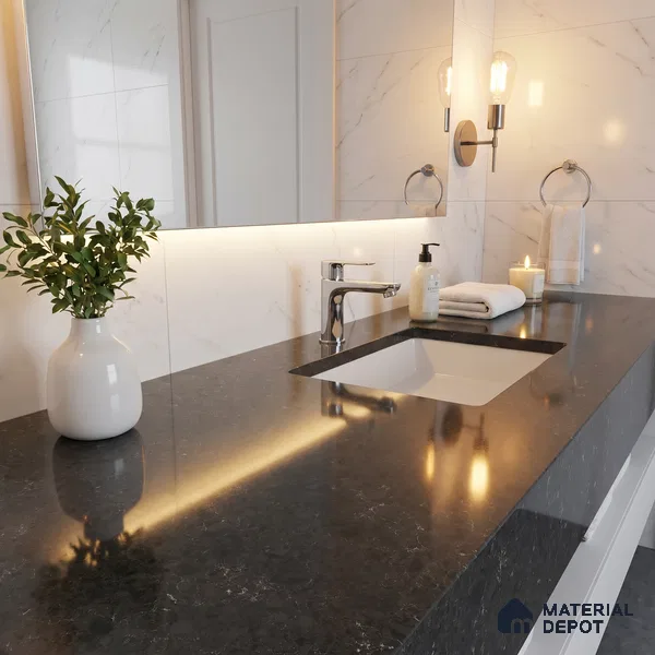 Belina Quartz QR 00173 Shadow Pietra Value Series 10.5 ft x 5.25 ft Quartz - 20 mm | 5 Years Warranty | Suitable for Kitchen, Restaurant, Counter Tops, Dining, Reception, office