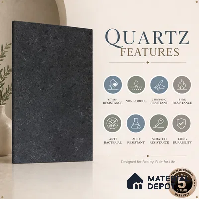 Belina Quartz QR 00173 Shadow Pietra Value Series 10.5 ft x 5.25 ft Quartz - 20 mm | 5 Years Warranty | Suitable for Kitchen, Restaurant, Counter Tops, Dining, Reception, office