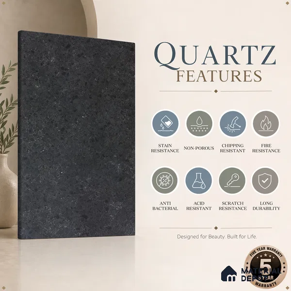 Belina Quartz QR 00173 Shadow Pietra Value Series 10.5 ft x 5.25 ft Quartz - 20 mm | 5 Years Warranty | Suitable for Kitchen, Restaurant, Counter Tops, Dining, Reception, office