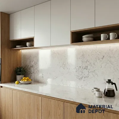 Belina Quartz QR 00174 Sahara Vein Value Series 10.5 ft x 5.25 ft Quartz - 20 mm | 5 Years Warranty | Suitable for Kitchen, Restaurant, Counter Tops, Dining, Reception, office