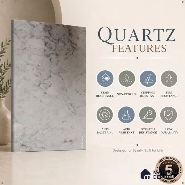 Belina Quartz QR 00174 Sahara Vein Value Series 10.5 ft x 5.25 ft Quartz - 20 mm | 5 Years Warranty | Suitable for Kitchen, Restaurant, Counter Tops, Dining, Reception, office