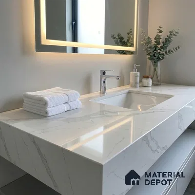 Belina Quartz QR 00175 Silver Drift Value Series 10.5 ft x 5.25 ft Quartz - 20 mm | 5 Years Warranty | Suitable for Kitchen, Restaurant, Counter Tops, Dining, Reception, office